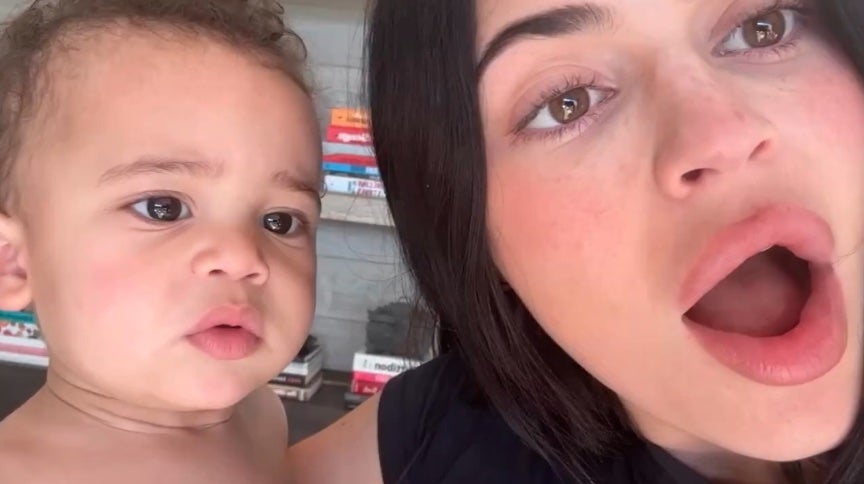 Kylie Jenner Kisses Son Aire In New Video See His Side By Side Comparison With Sister Stormi